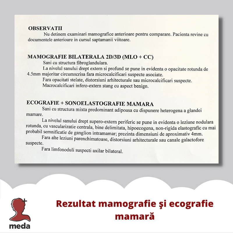 Rezultat mamografie și ecografie mamară - Postare Insta