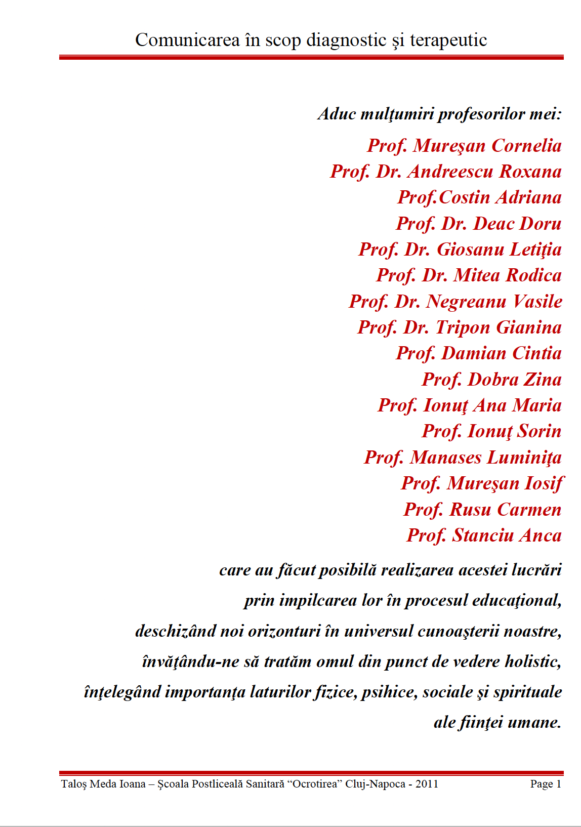 Lucrare de licenta 👉 Comunicarea in scop diagnostic si terapeutic