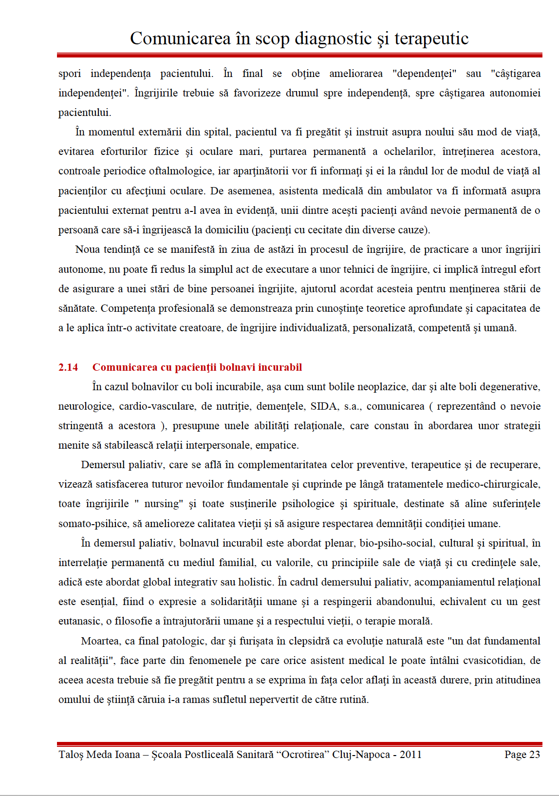 Lucrare de licenta 👉 Comunicarea in scop diagnostic si terapeutic