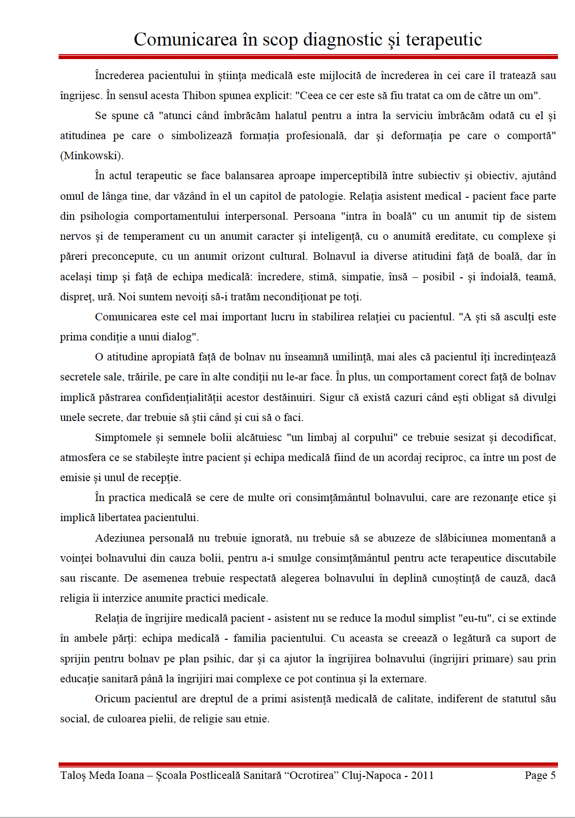 Lucrare de licenta 👉 Comunicarea in scop diagnostic si terapeutic