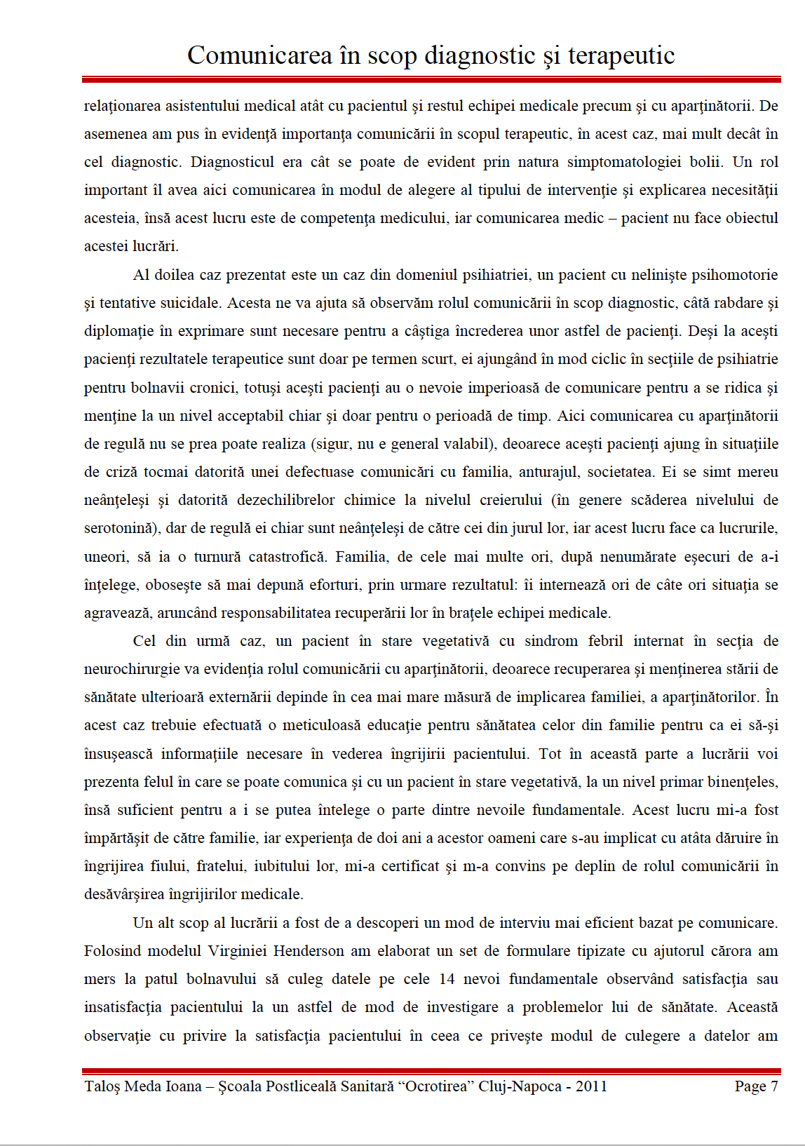 Lucrare de licenta 👉 Comunicarea in scop diagnostic si terapeutic