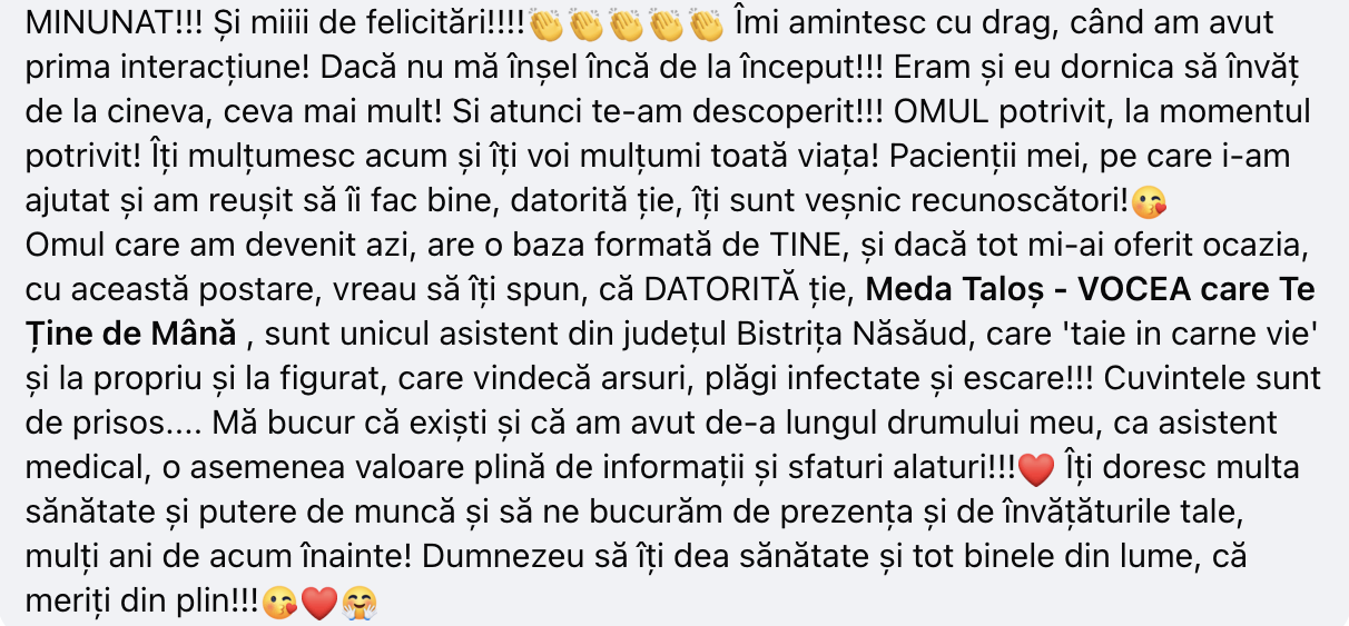 Evoluția unei escare severe tratate corect – plagă necrotică în curs de curățare și apariția țesutului de granulație după aplicarea protocoalelor de îngrijire a rănilor.